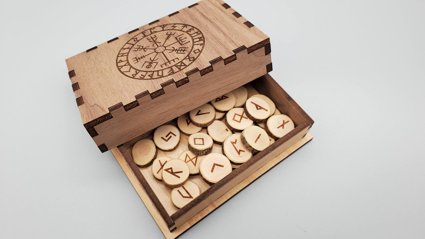 Wooden Futhark Runes and Pocket-Sized Box