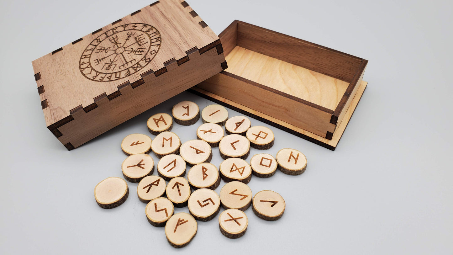 Wooden Futhark Runes and Pocket-Sized Box