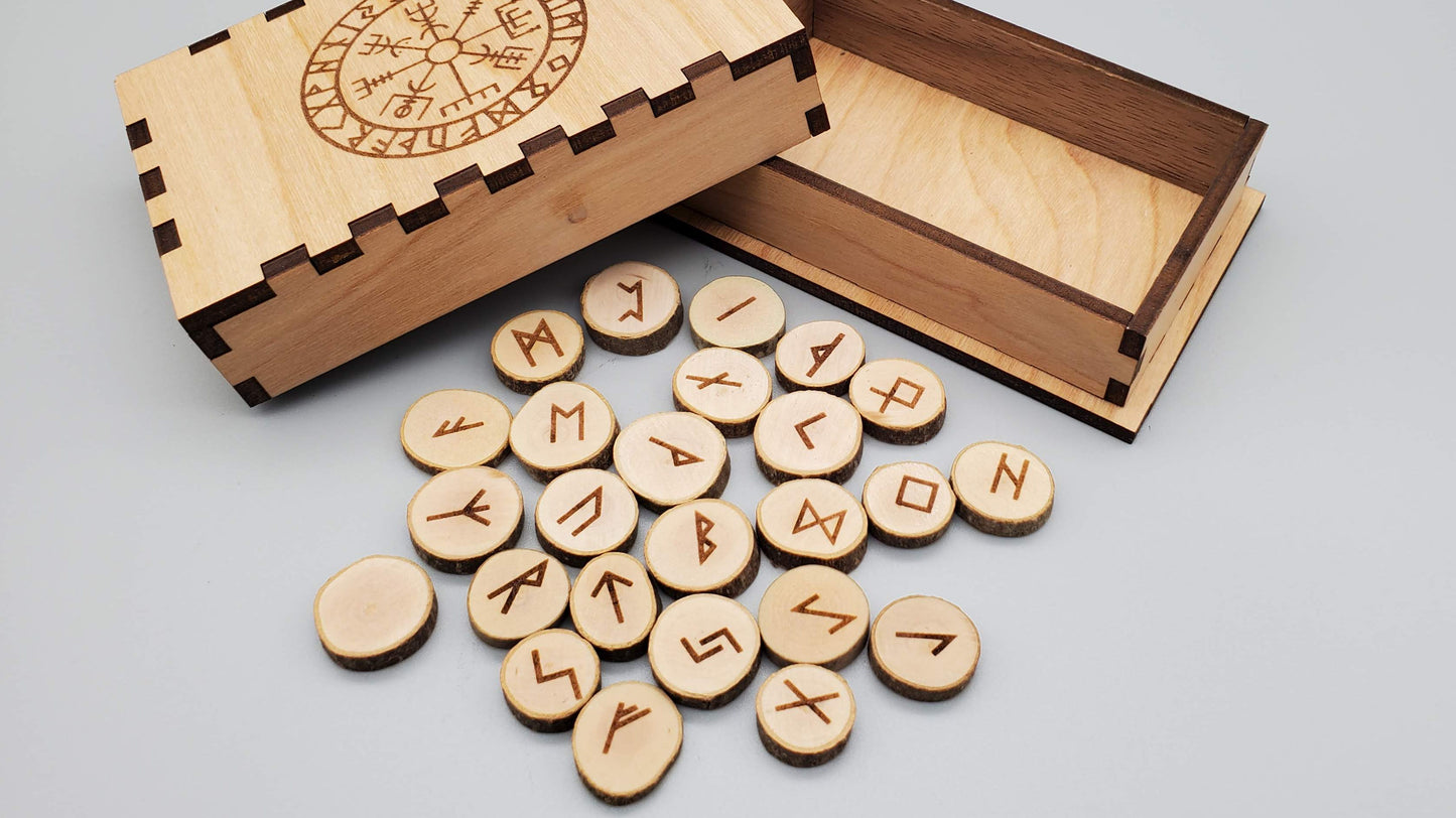 Wooden Futhark Runes and Pocket-Sized Box