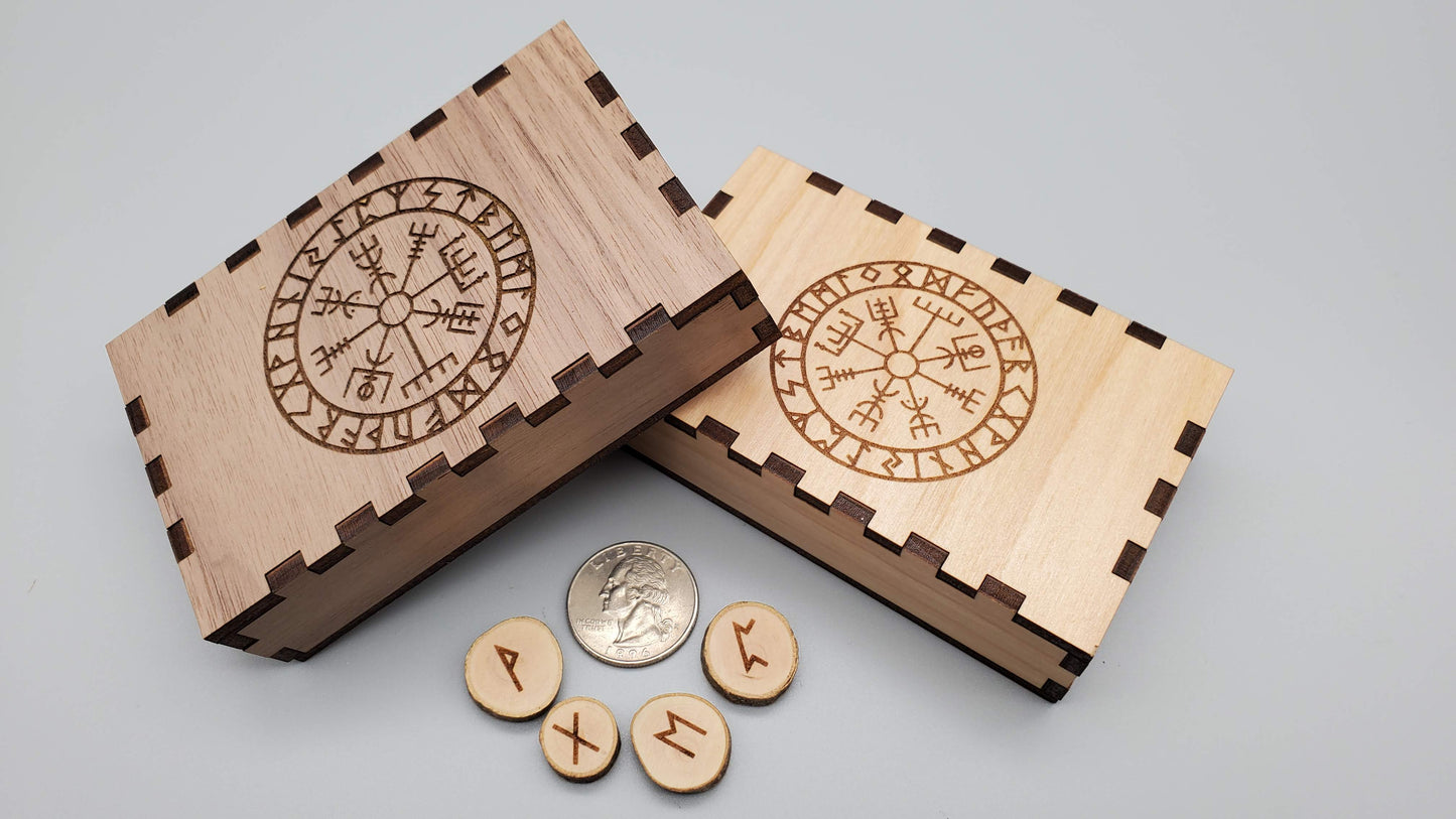 Wooden Futhark Runes and Pocket-Sized Box