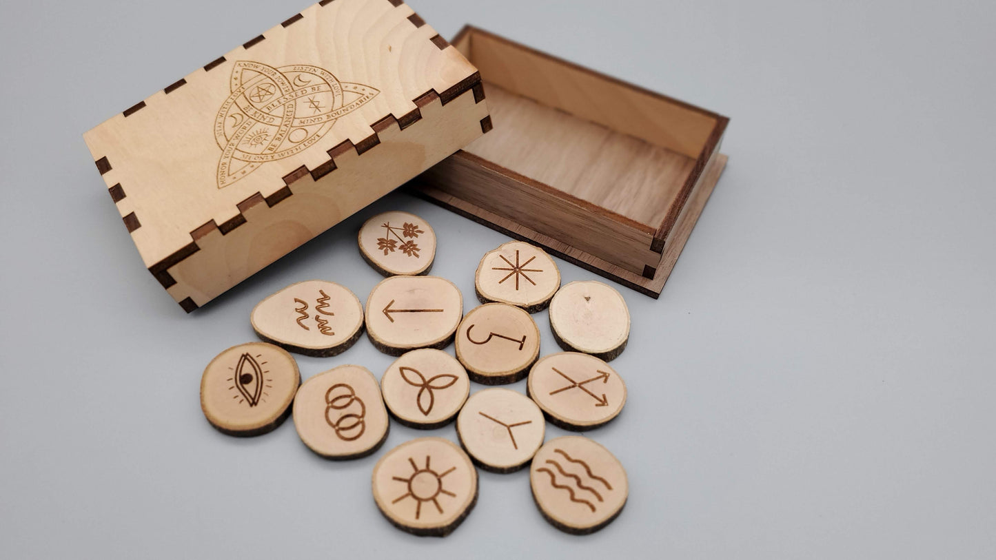 Wooden Witch's Runes and Pocket-Sized Box