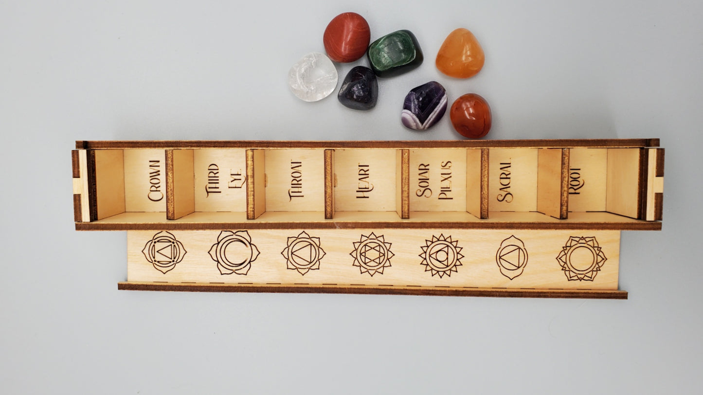 Wooden Chakra Box with 7 Stones