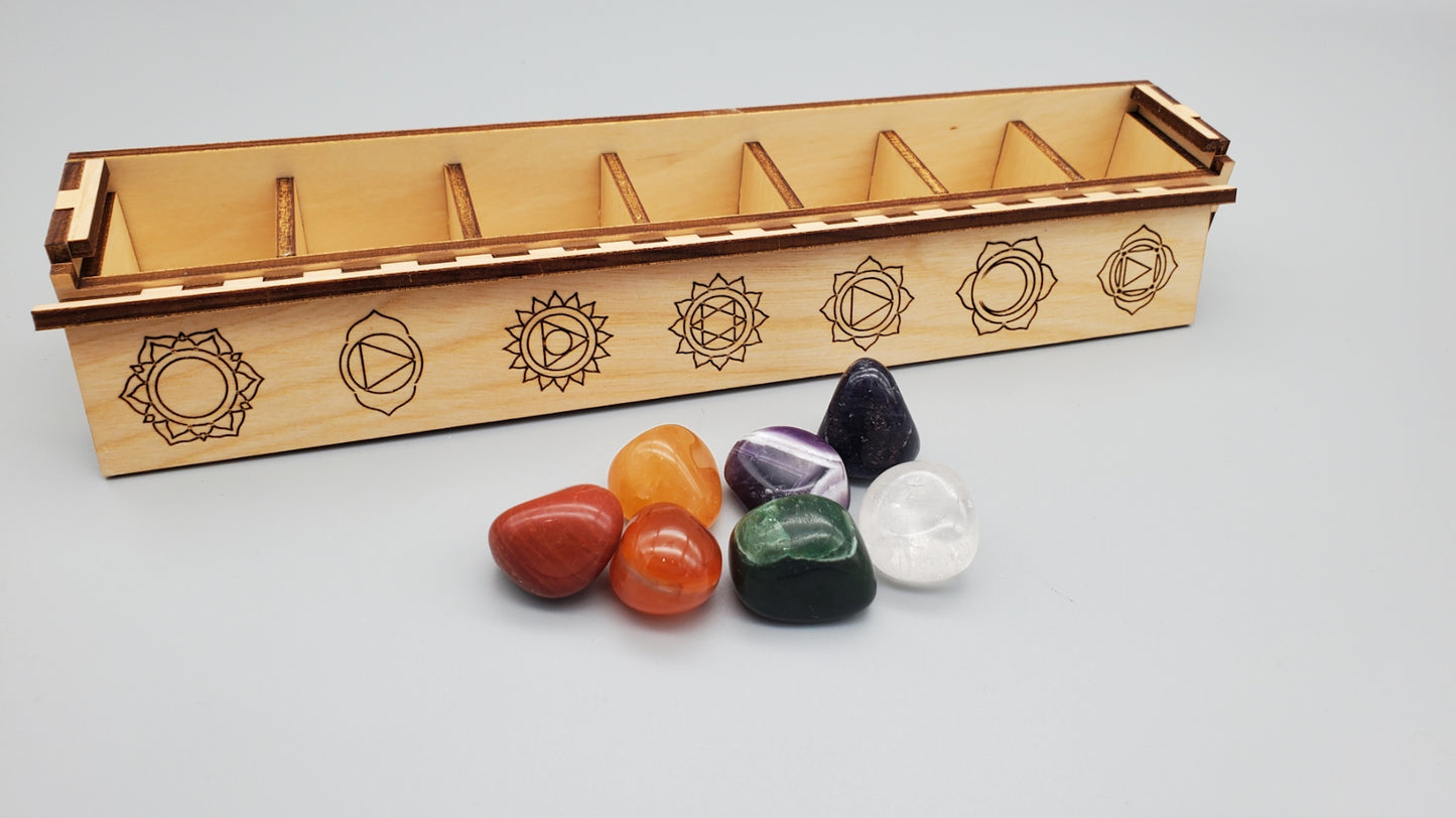 Wooden Chakra Box with 7 Stones