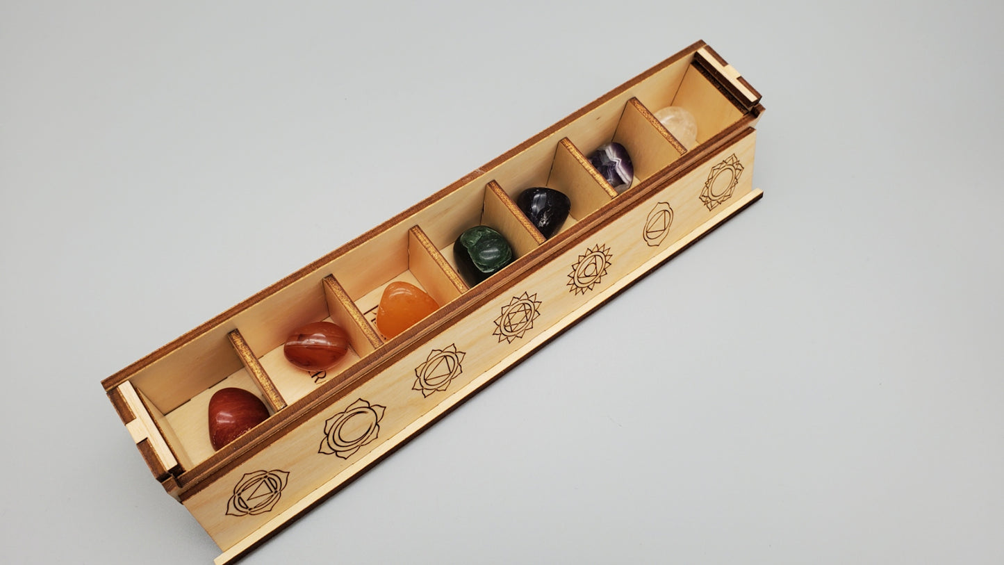 Wooden Chakra Box with 7 Stones