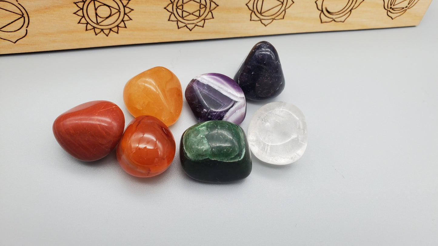 Wooden Chakra Box with 7 Stones