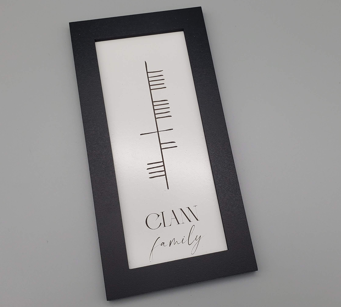 Ogham Wall Decor - Family, Peace, Happiness written in the Celtic Tree Alphabet with both Irish and English translation