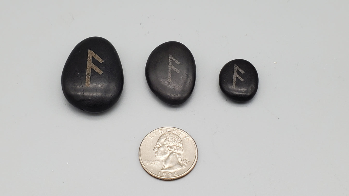 Futhark Runes - Etched Black River Rock