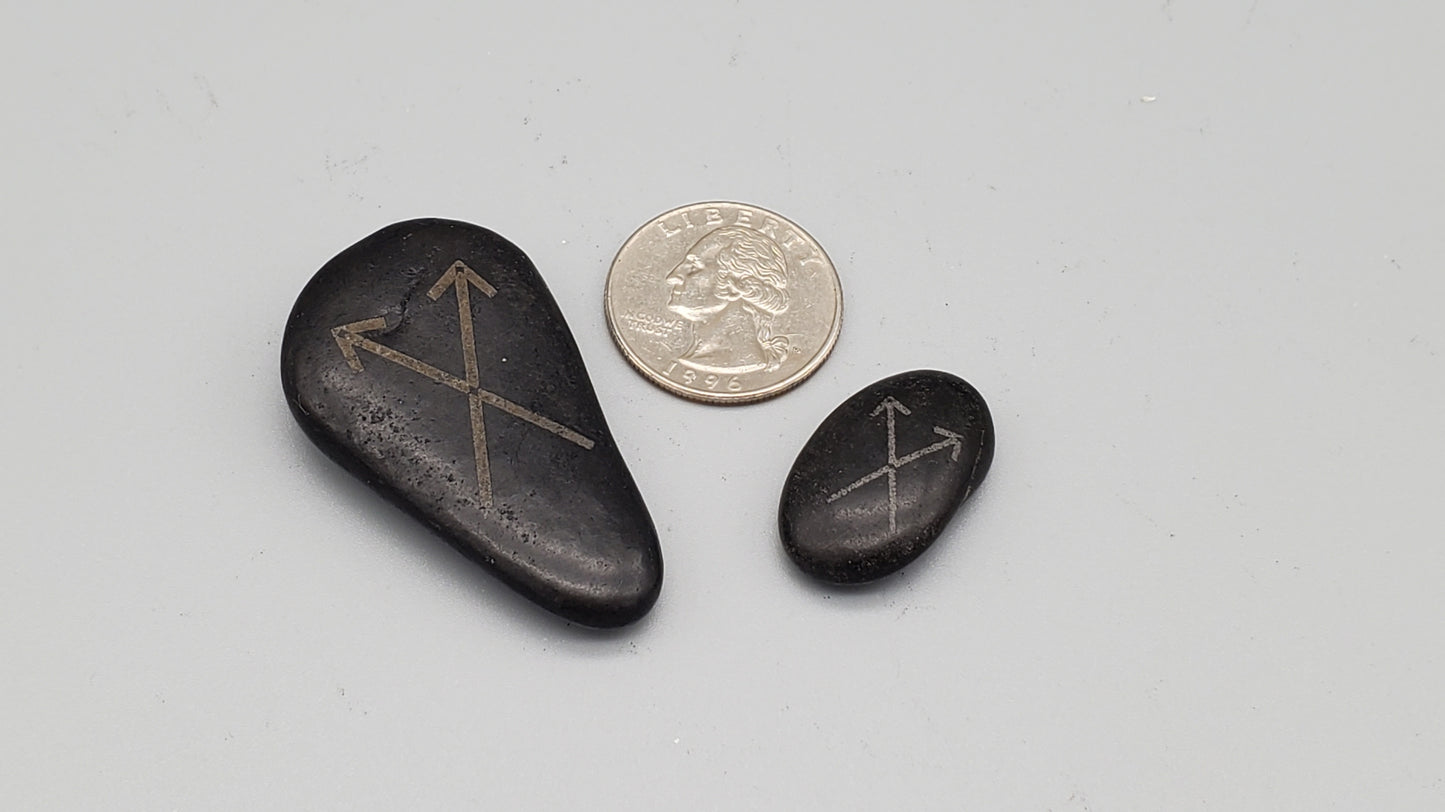 Witch's Runes - Etched Black River Rock